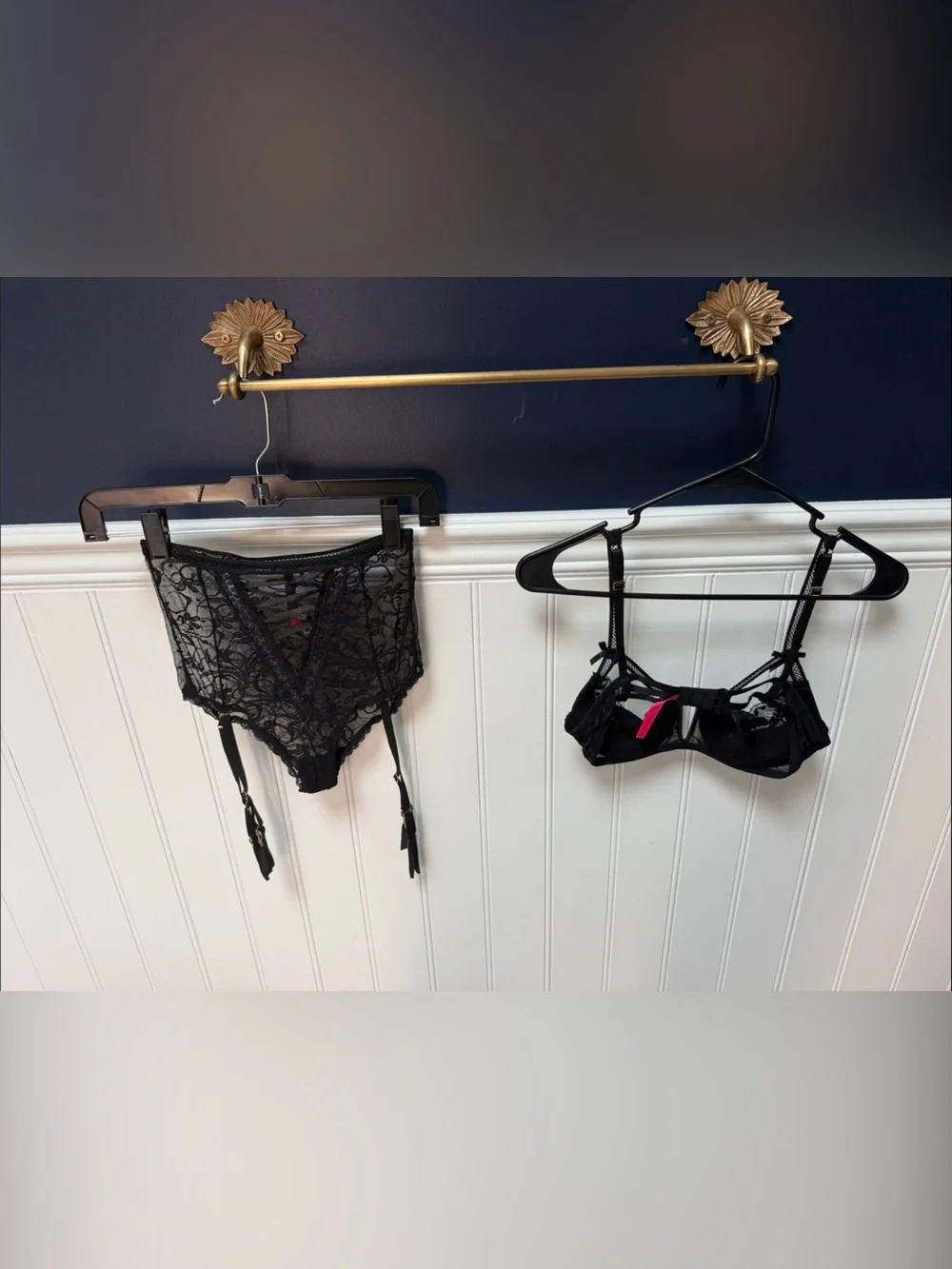 Seven til Midnight Black Lace Lingerie Set with Garter Detailing